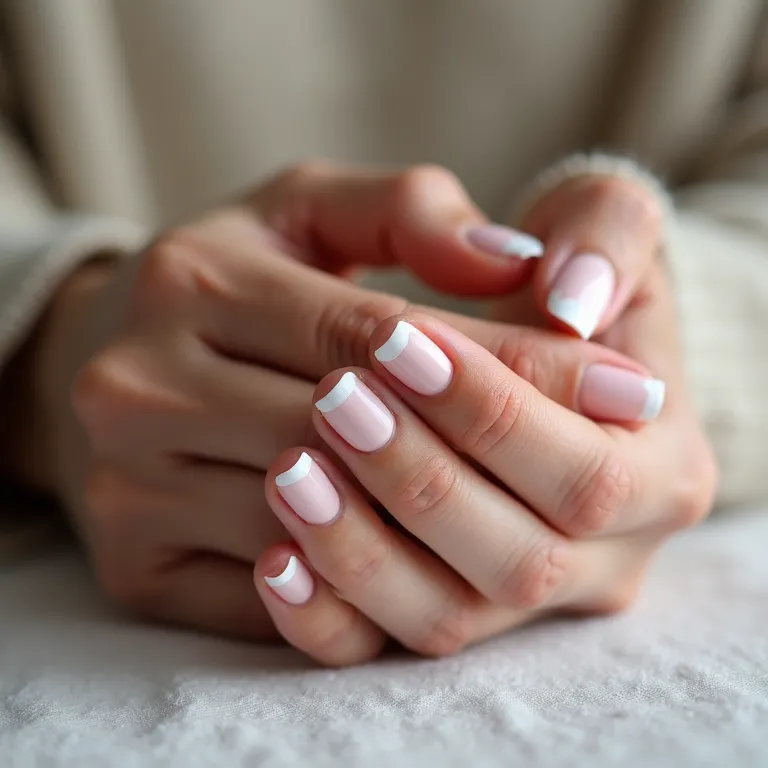 Unhas de gel com francesinha clássica e elegante.