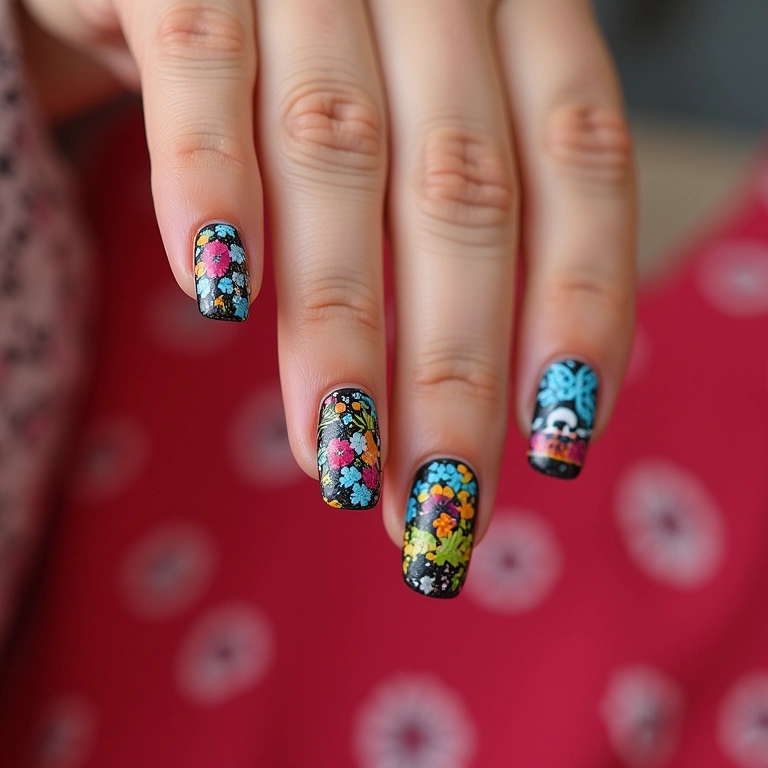 Unhas de gel com frases típicas de São João escritas à mão.