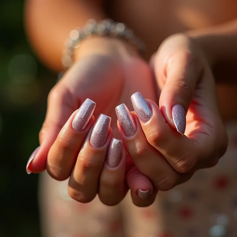 Unhas de gel com glitter, brilho e glamour.