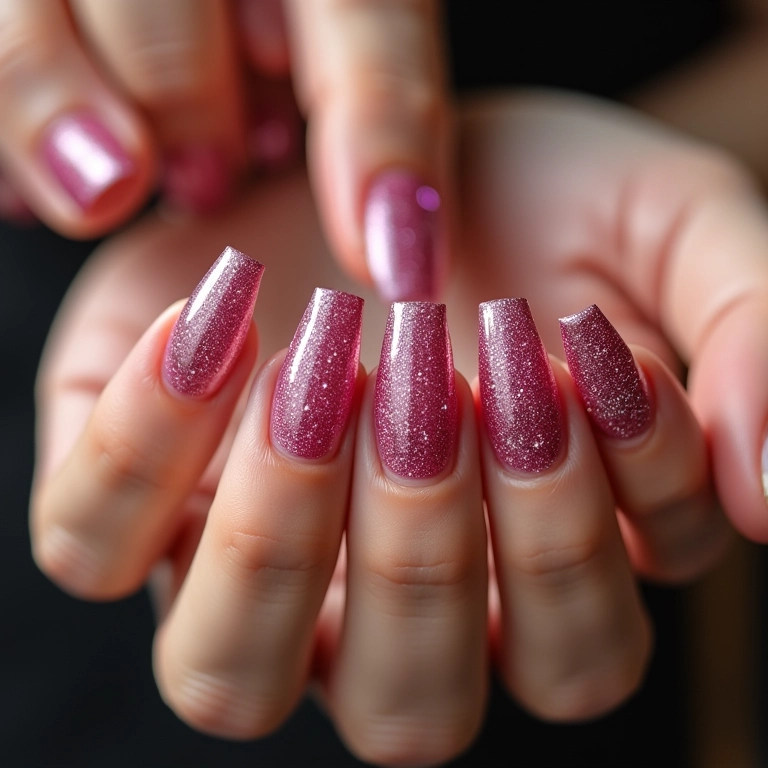 Unhas de gel com glitter: brilho e glamour.