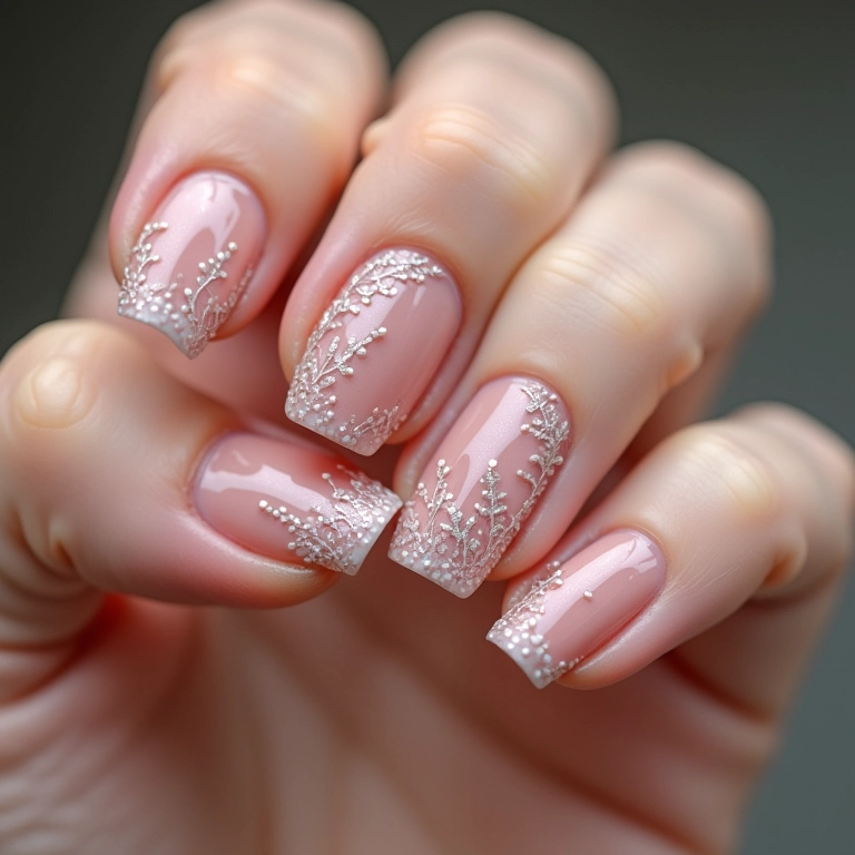 Unhas de gel com renda.