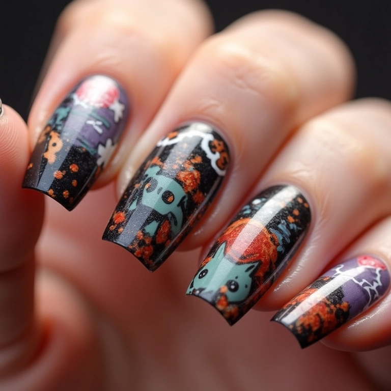 Unhas de gel com temas (artísticas).