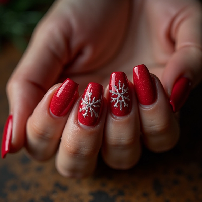 Unhas de gel com textura aveludada para o Natal.