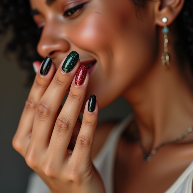 Unhas de gel de Natal com efeito ombré.
