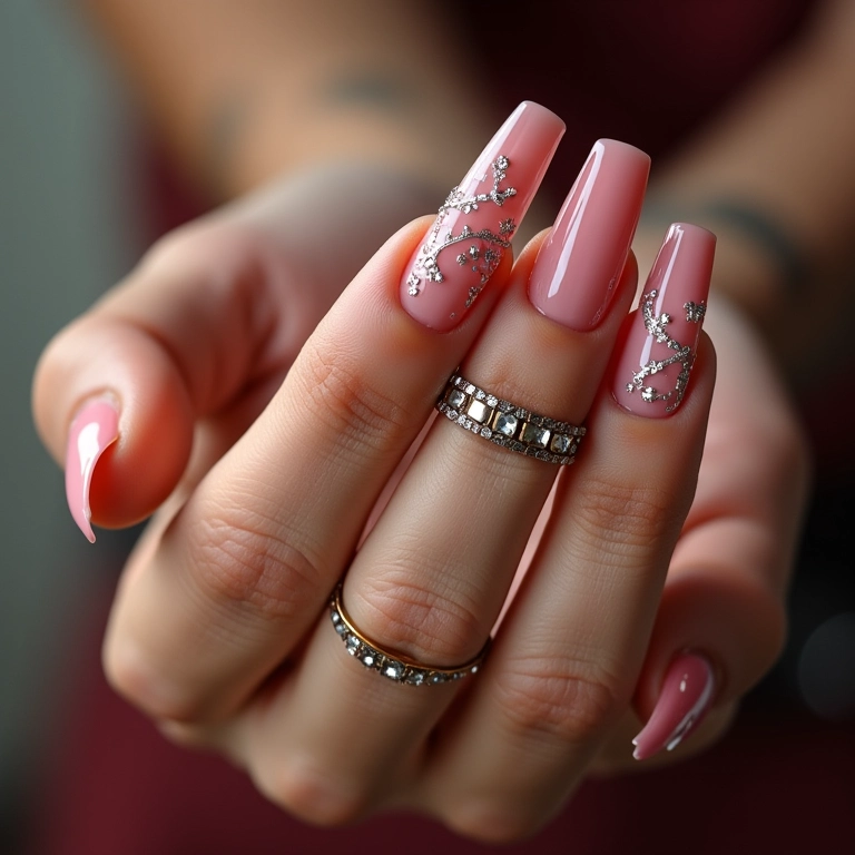 Unhas de gel de Natal com pedrarias.