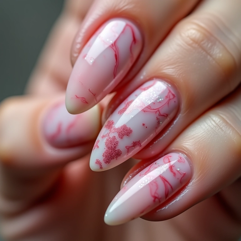Unhas de gel marmorizadas: sofisticação.