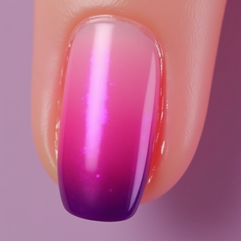 Unhas de gel ombré em rosa e roxo.