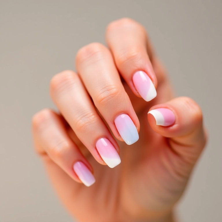 Unhas de gel ombré em tons pastel.