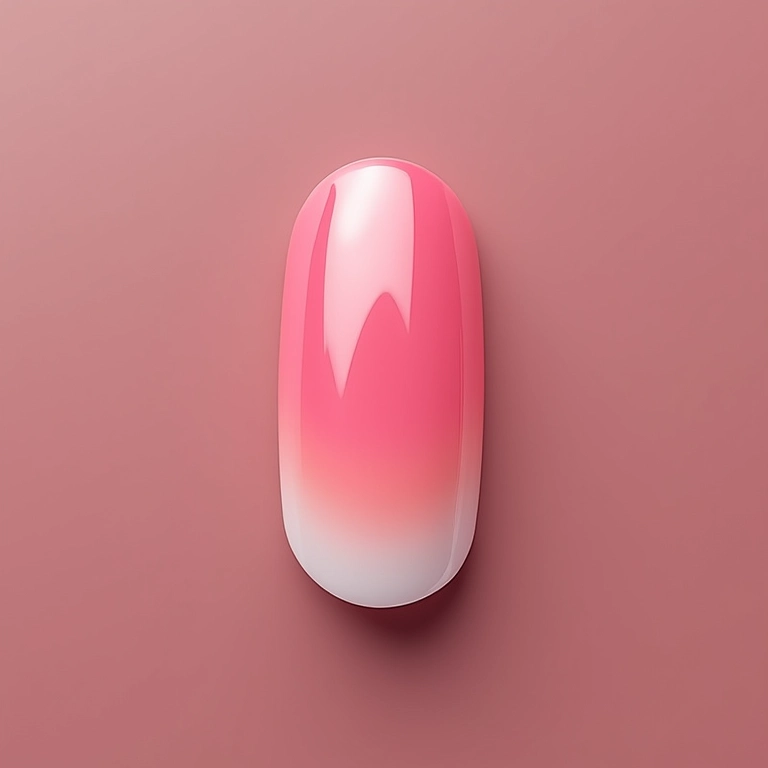 Unhas de gel ovais com efeito ombré suave e elegante.