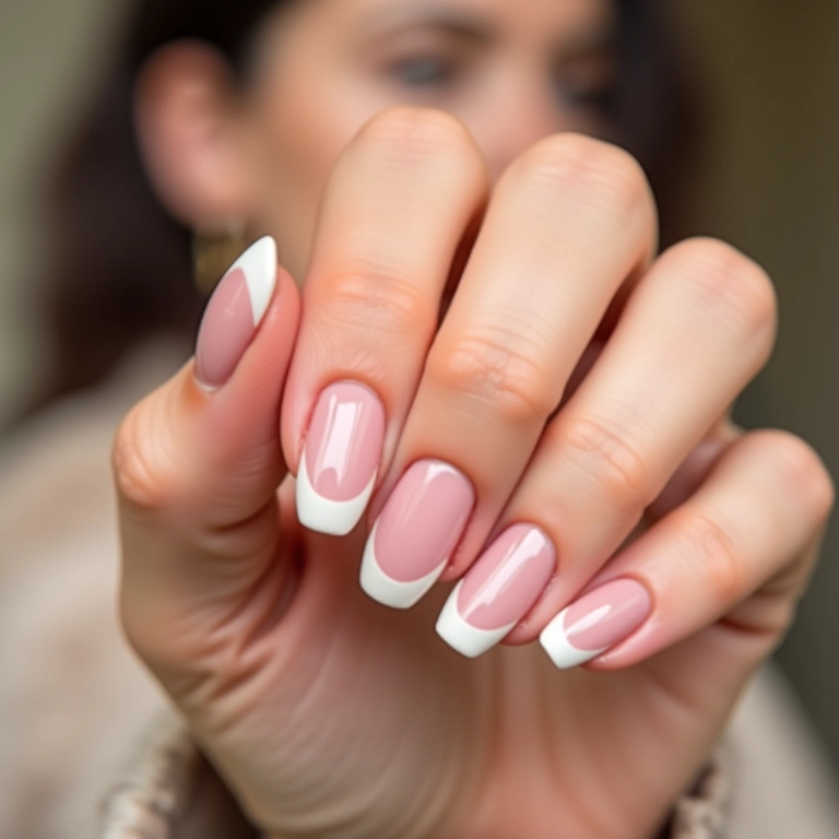 Unhas de gel ovais com francesinha delicada e elegante.