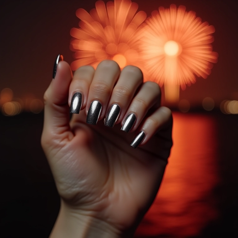 Unhas de gel prata para a Virada do Ano.