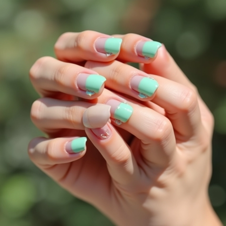 Unhas de gel verde água com francesinha delicada.