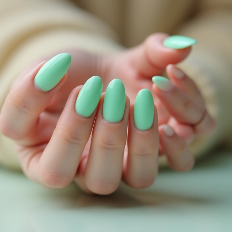 Unhas de gel verde água minimalistas e elegantes.