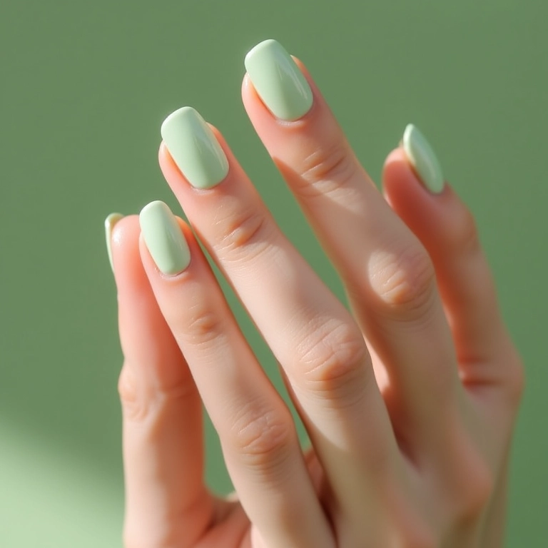 Unhas de gel verde clara em look delicado.