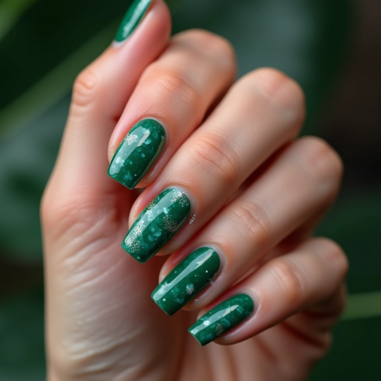 Unhas de gel verde marmorizada: Elegância e sofisticação