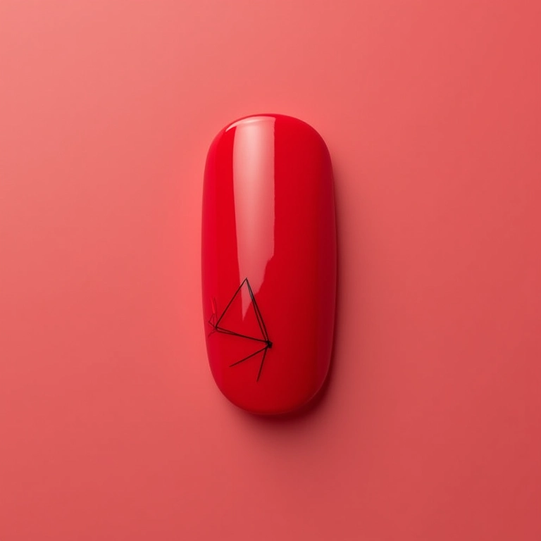 Unhas de gel vermelhas com desenhos geométricos modernos.