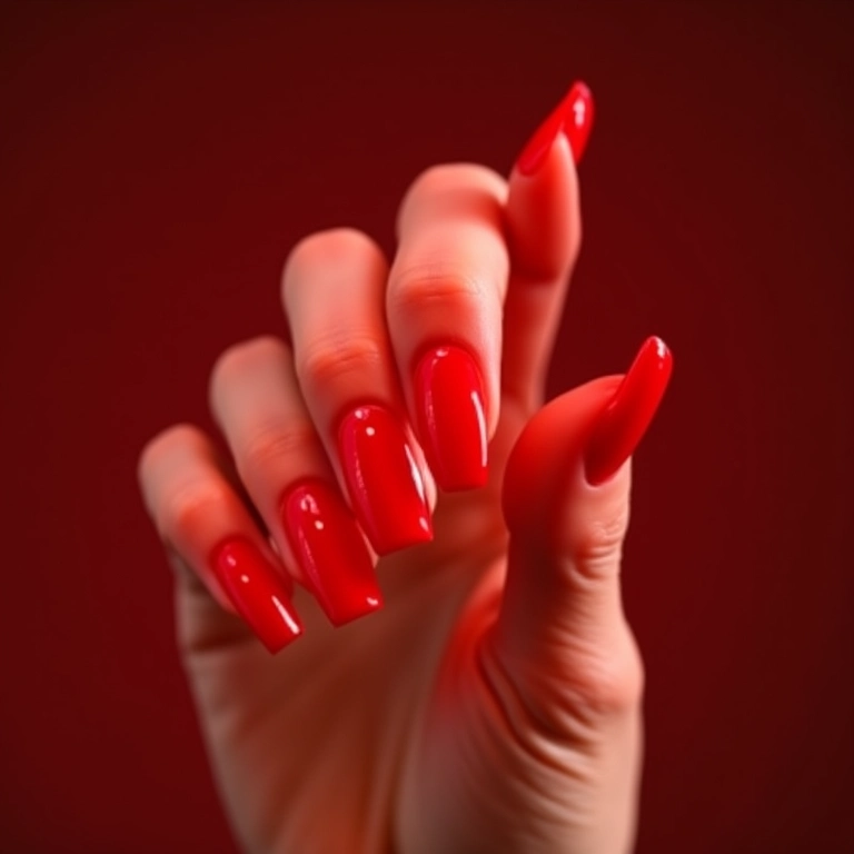 Unhas de gel vermelhas vibrantes e elegantes, paixão e sofisticação.