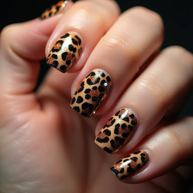 Unhas de onça com glitter para um toque de glamour.