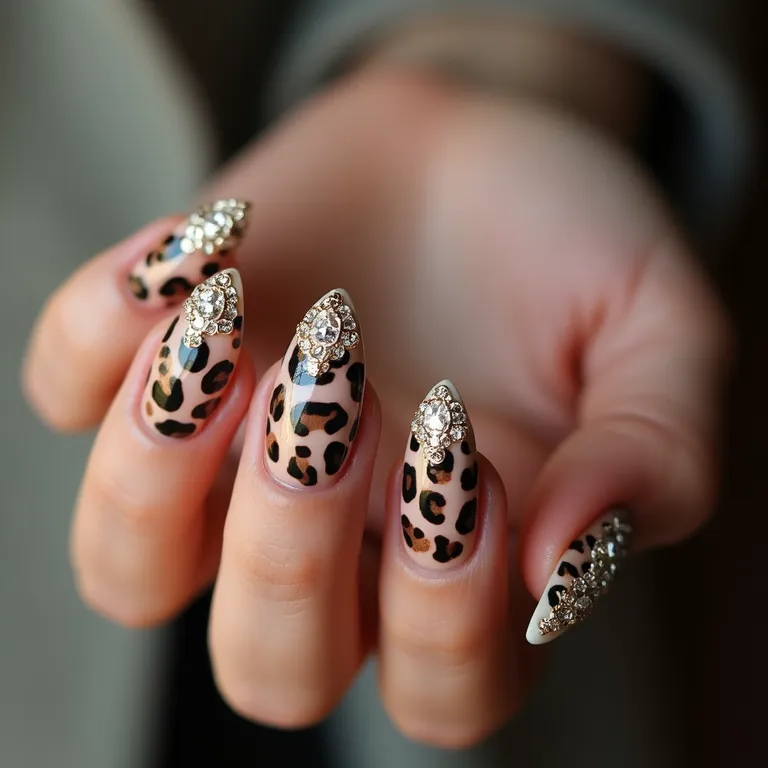 Unhas de onça com pedrarias para um visual luxuoso.