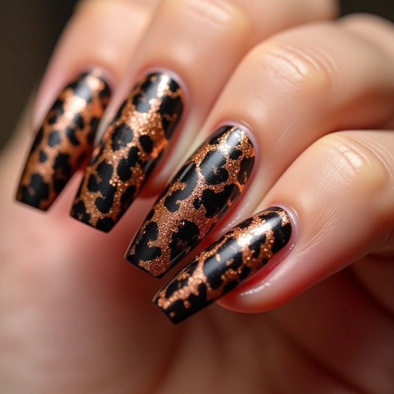 Unhas de oncinha com glitter.