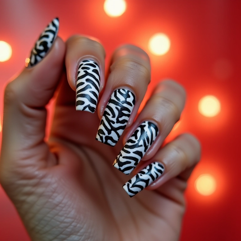 Unhas de zebra com desenhos geométricos.