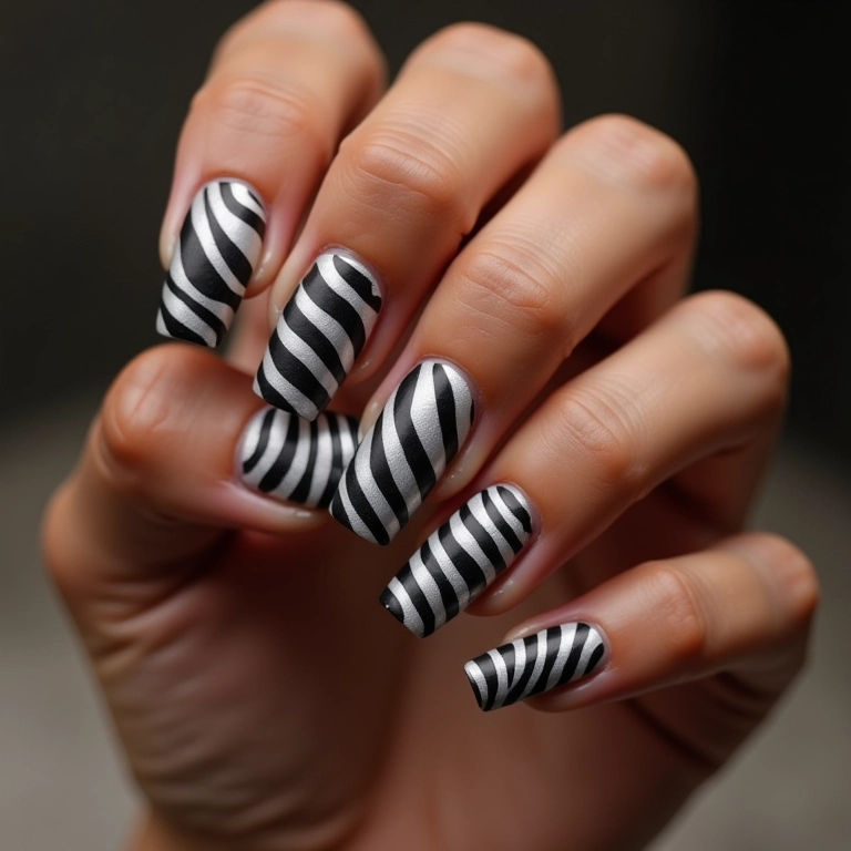 Unhas de zebra com efeito matte.