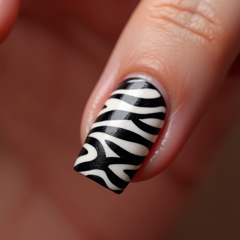 Unhas de zebra invertida com listras na base.