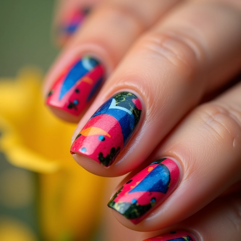 Unhas decoradas com a Galinha Pintadinha, design vibrante e detalhado.