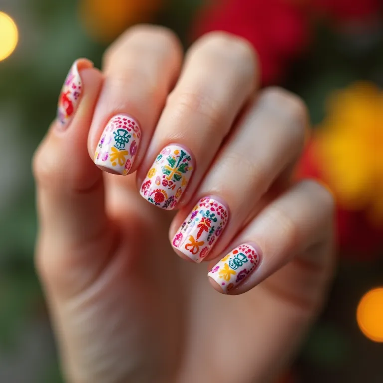 Unhas decoradas com bandeirinhas coloridas de São João.