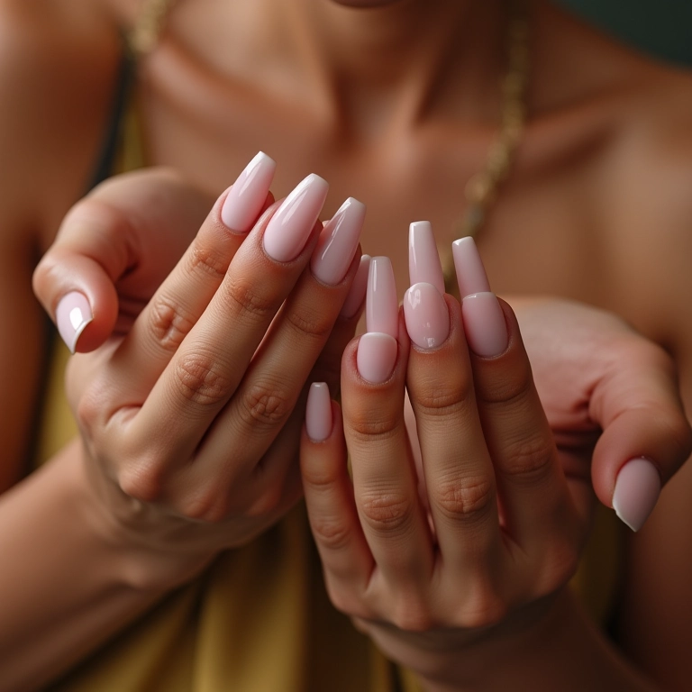 Unhas decoradas com base transparente e design minimalista.