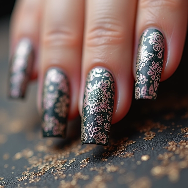 Unhas decoradas com carimbo
