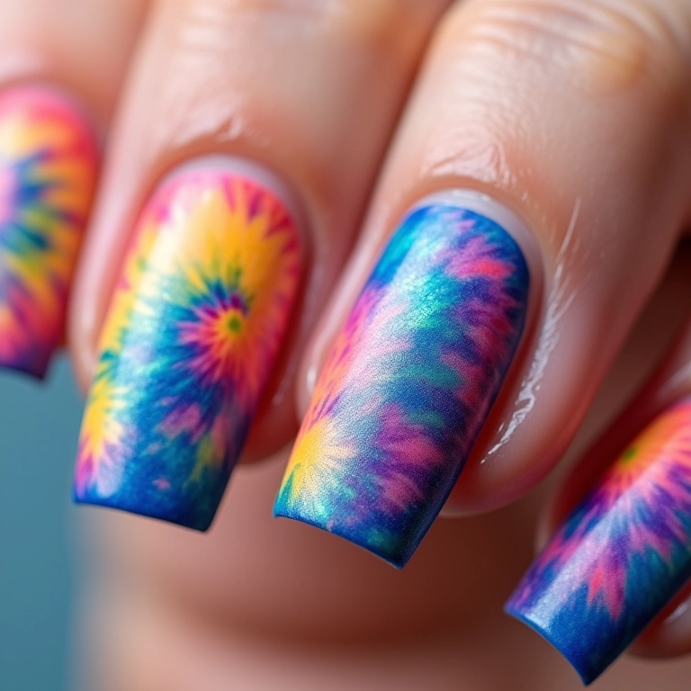 Unhas decoradas com efeito tie-dye