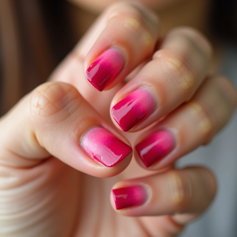 Unhas decoradas com esponja em degradê ombré.