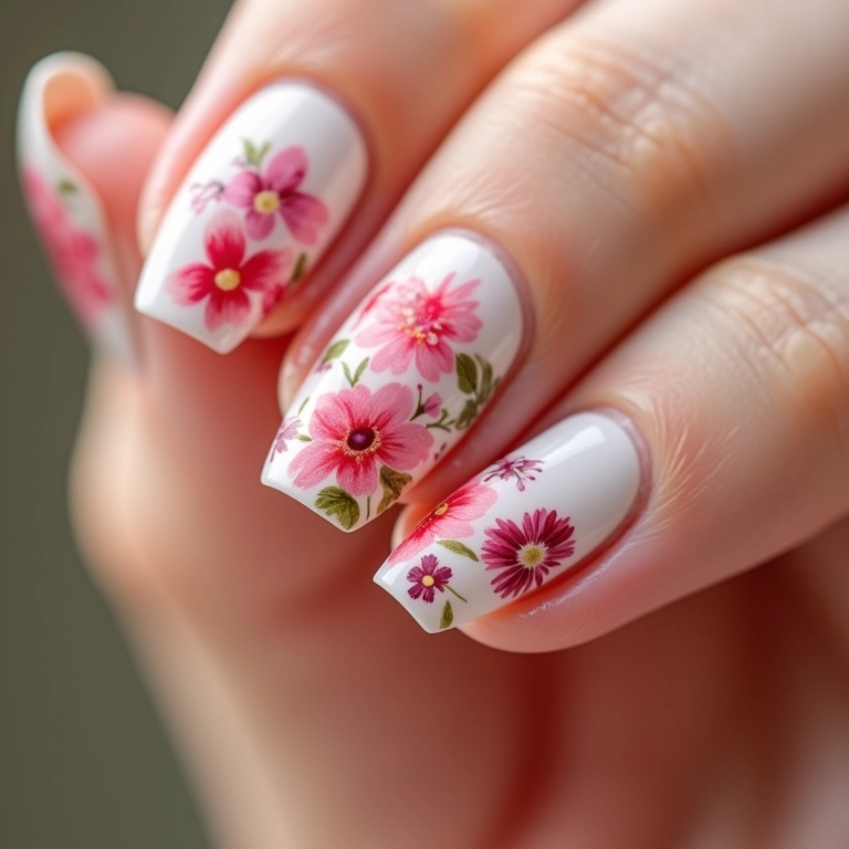 Unhas decoradas com flores delicadas