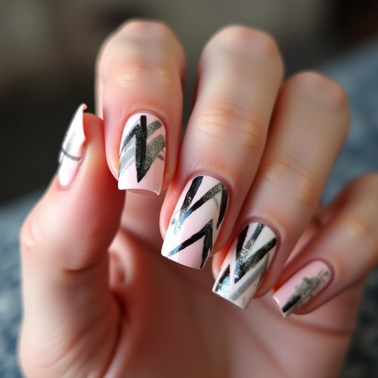 Unhas decoradas com formas geométricas