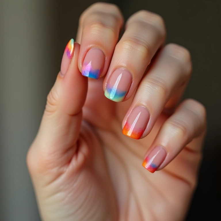 Unhas decoradas com francesinha colorida