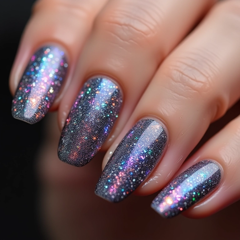 Unhas decoradas com glitter brilhante
