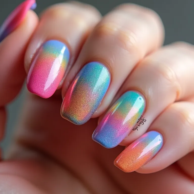 Unhas decoradas com inspiração na capa de um álbum Kpop famoso, com cores vibrantes e detalhes artísticos.