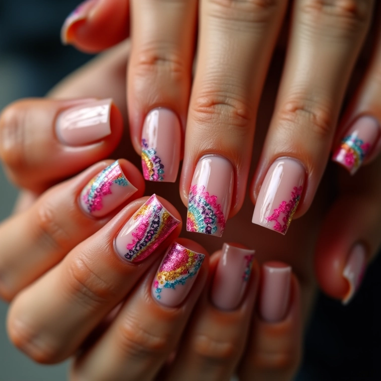 Unhas decoradas com linhas em diferentes estilos e cores.