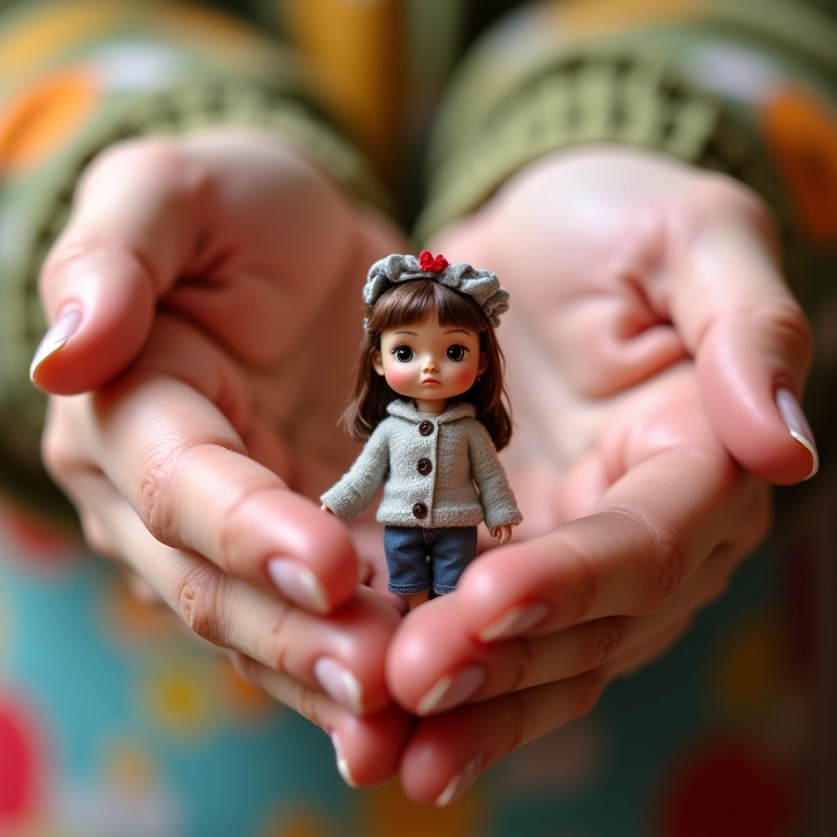 Unhas decoradas com miniaturas de personagens de bonecas.