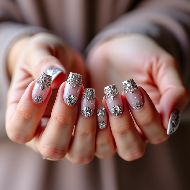Unhas decoradas com pedrarias de luxo.