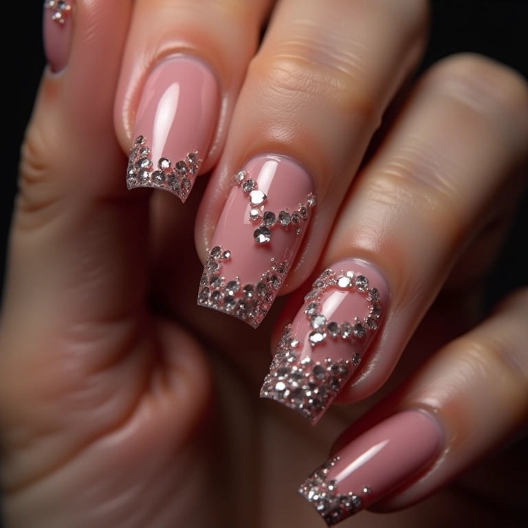 Unhas decoradas com pedrarias: elegância e sofisticação.