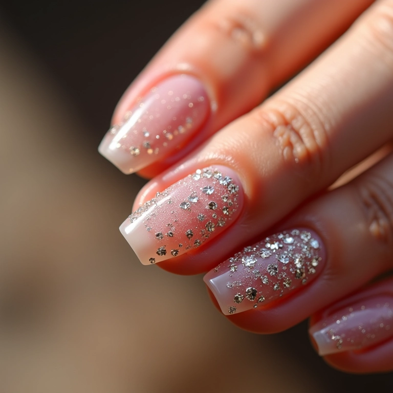 Unhas decoradas com pedrinhas.