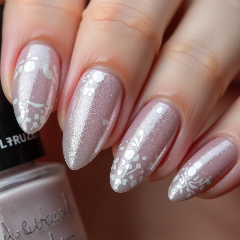 Unhas decoradas com películas delicadas.