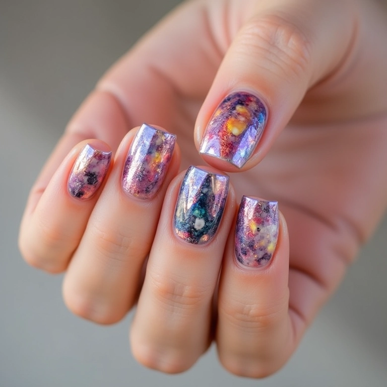 Unhas decoradas com películas e a letra W.