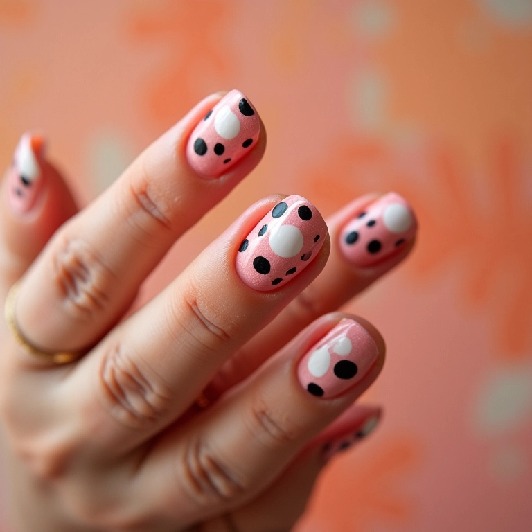 Unhas decoradas com poá.