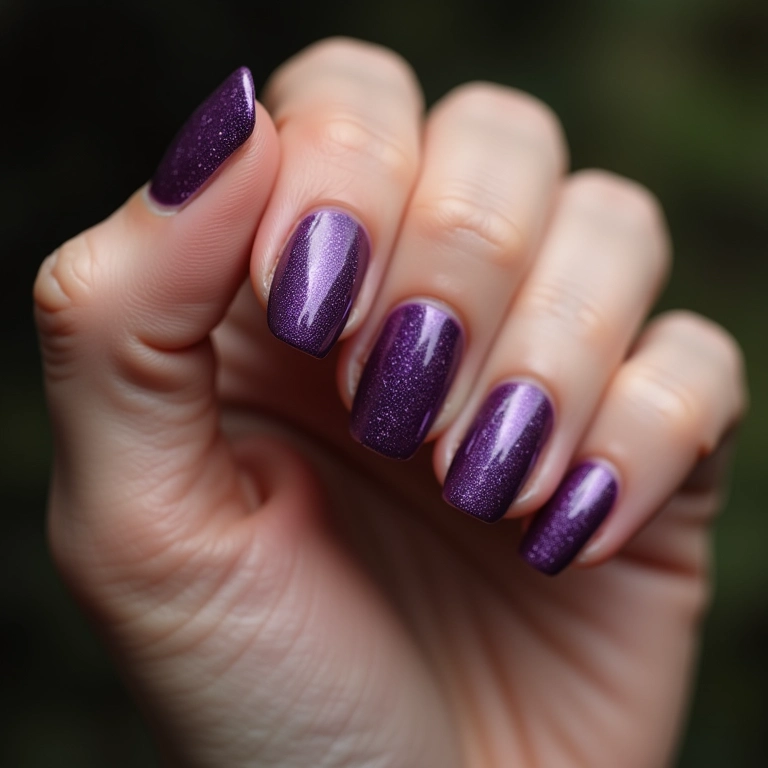 Unhas decoradas com tema jabuticaba em close-up.