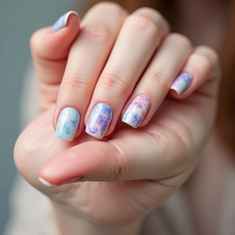 Unhas decoradas de paty com efeito marmorizado suave