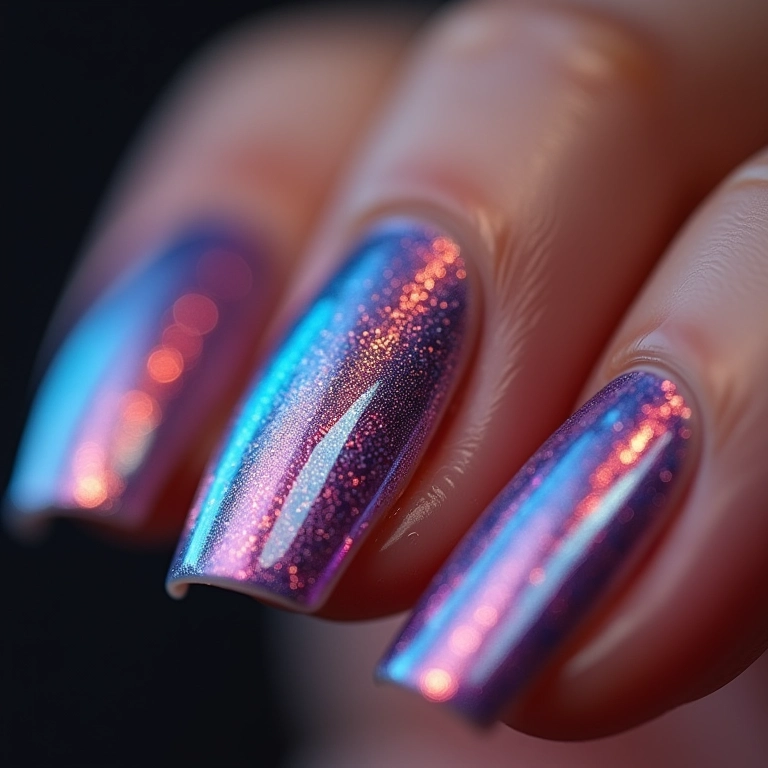 Unhas decoradas de paty com esmalte holográfico