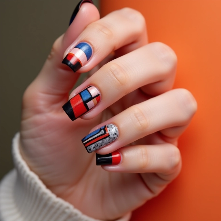 Unhas decoradas de paty com nail art geométrica moderna